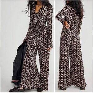 FREE PEOPLE • Patterned Black and Cream Jumpsuit